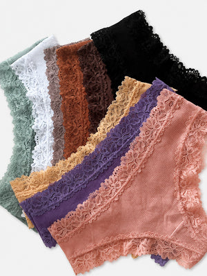 5 Pack Women’s Cute Cotton Underwear – High Waist Seamless Bikini Briefs with Lace Trim