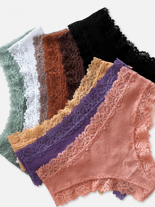 5 Pack Women’s Cute Cotton Underwear – High Waist Seamless Bikini Briefs with Lace Trim