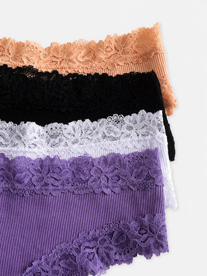 5 Pack Women’s Cute Cotton Underwear – High Waist Seamless Bikini Briefs with Lace Trim