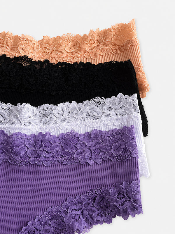 5 Pack Women’s Cute Cotton Underwear – High Waist Seamless Bikini Briefs with Lace Trim