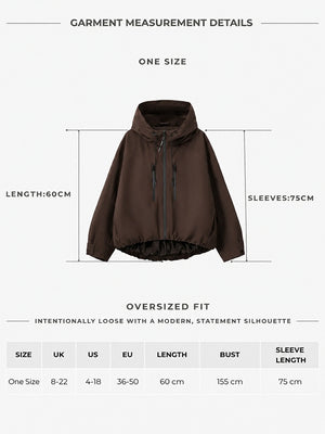 Women's Oversized Waterproof Rain Jacket with Hood & Pleated Hem
