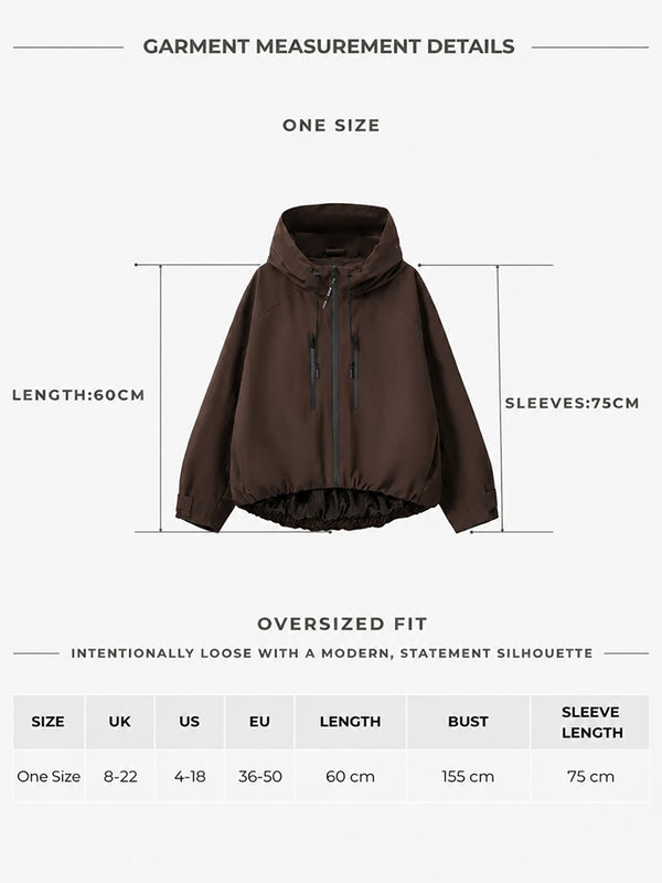 Women's Oversized Waterproof Rain Jacket with Hood & Pleated Hem