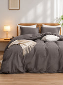 4 Piece Brushed Microfiber Bedding Set Solid Color Duvet Cover and Sheets