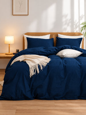 4 Piece Brushed Microfiber Bedding Set Solid Color Duvet Cover and Sheets
