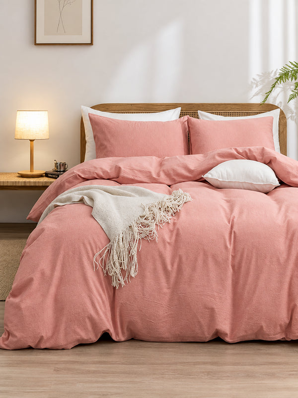 4 Piece Brushed Microfiber Bedding Set Solid Color Duvet Cover and Sheets