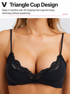 Women's Unlined Lace Plunge Bra – Deep V Balconette Underwire Demi Bra