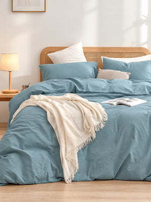 4 Piece Brushed Microfiber Bedding Set Solid Color Duvet Cover and Sheets
