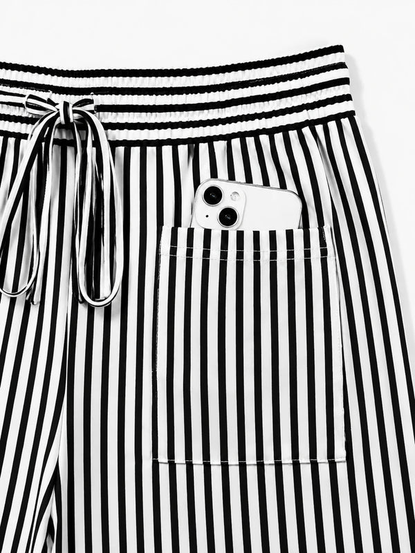 Striped High-Waist Wide Leg Pants