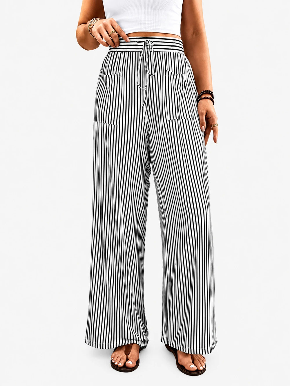 Striped High-Waist Wide Leg Pants