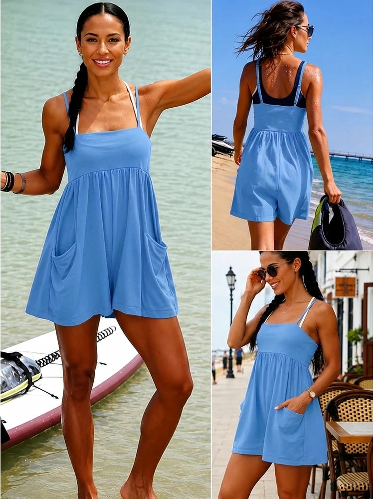 Square Casual Cami Off Shoulder Loose Sports Jumpsuit