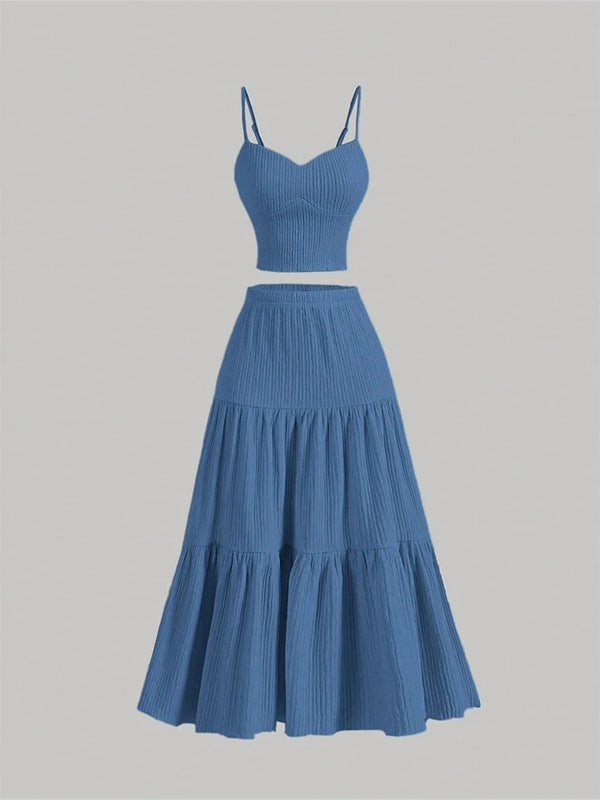 Women Sleeveless Pleated Maxi Skirt Set – 2 Piece Outfit