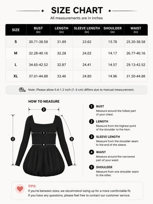Women's Square Neck Long Sleeve Bubble Mini Dress Slim Fit Elegant Casual Dress