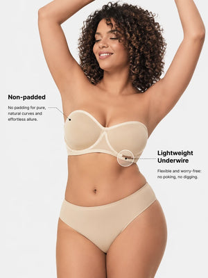 Sheer Mesh Unlined Underwire Strapless Balconette Bra