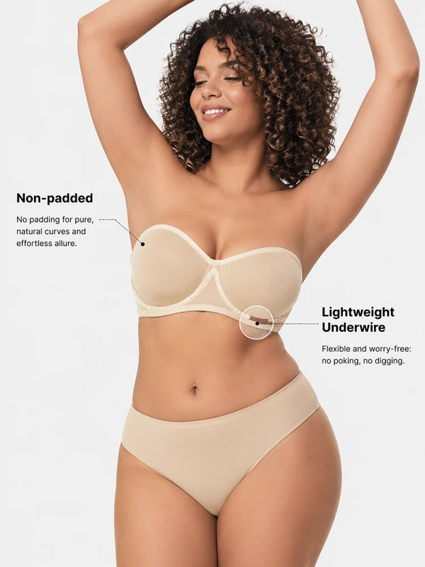 Sheer Mesh Unlined Underwire Strapless Balconette Bra