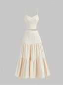 Women Sleeveless Pleated Maxi Skirt Set – 2 Piece Outfit
