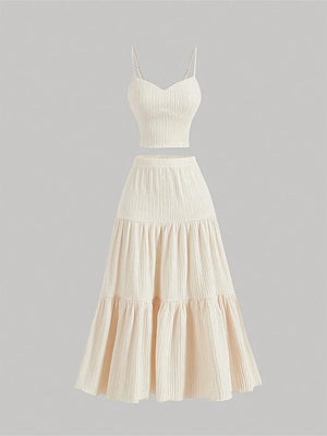 Women Sleeveless Pleated Maxi Skirt Set – 2 Piece Outfit