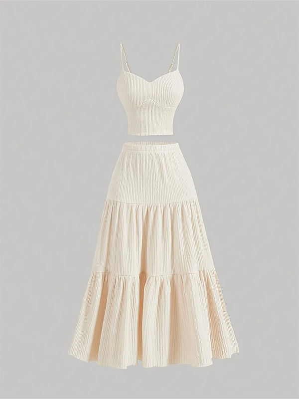 Women Sleeveless Pleated Maxi Skirt Set – 2 Piece Outfit